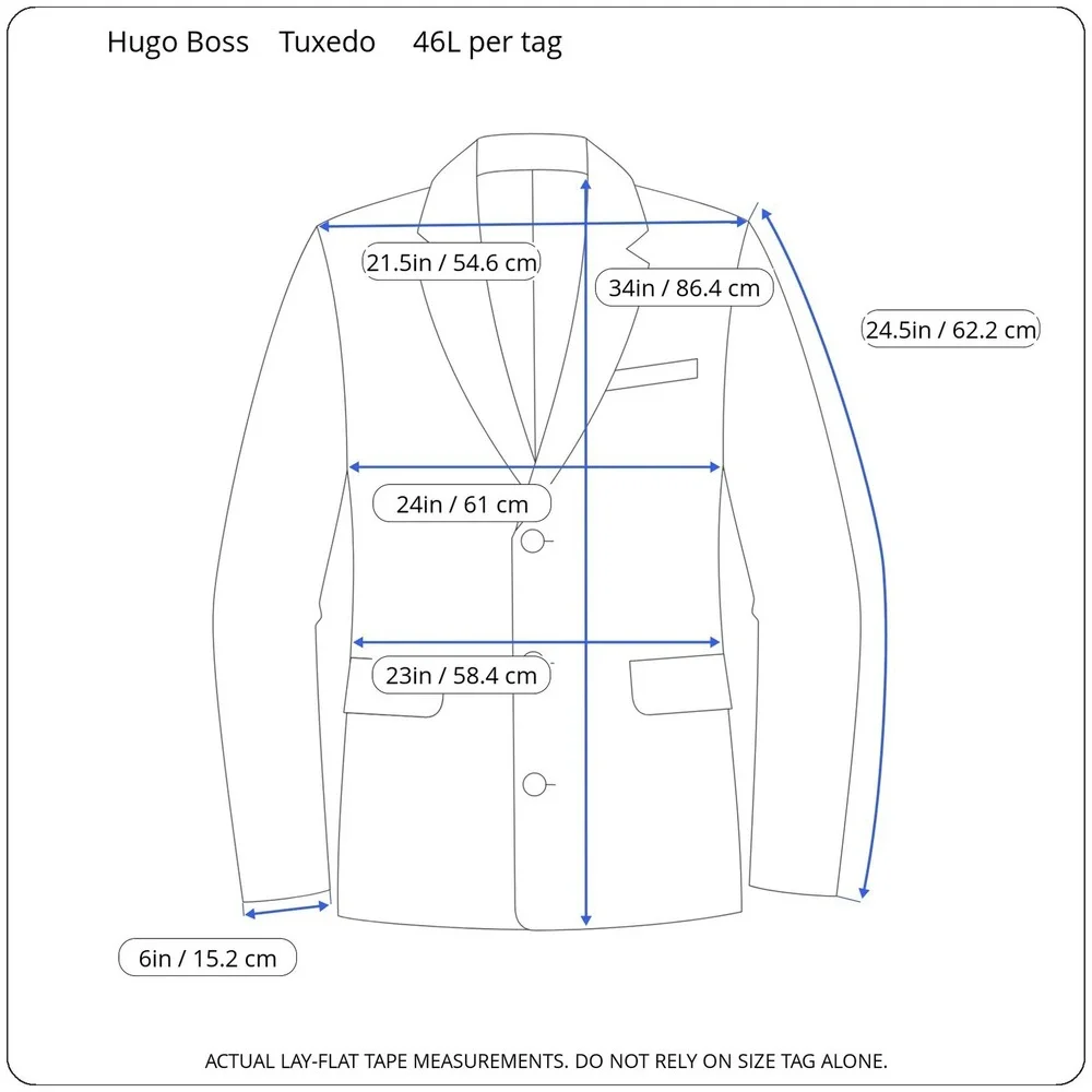 Hugo Boss 3-Piece Tuxedo Suit Mens 46L Black Wool Super 100s Formal USA